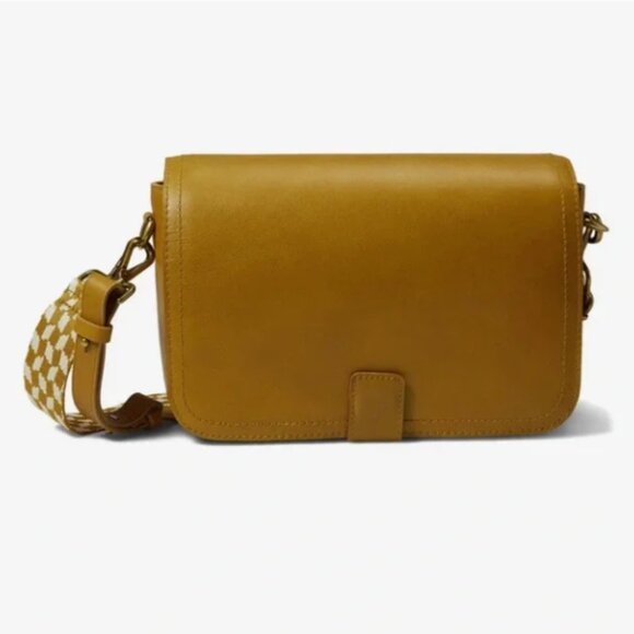 Madewell The Transport Flap Shoulder Bag Yellow Checkerboard Webbing Strap NWT - Picture 7 of 8